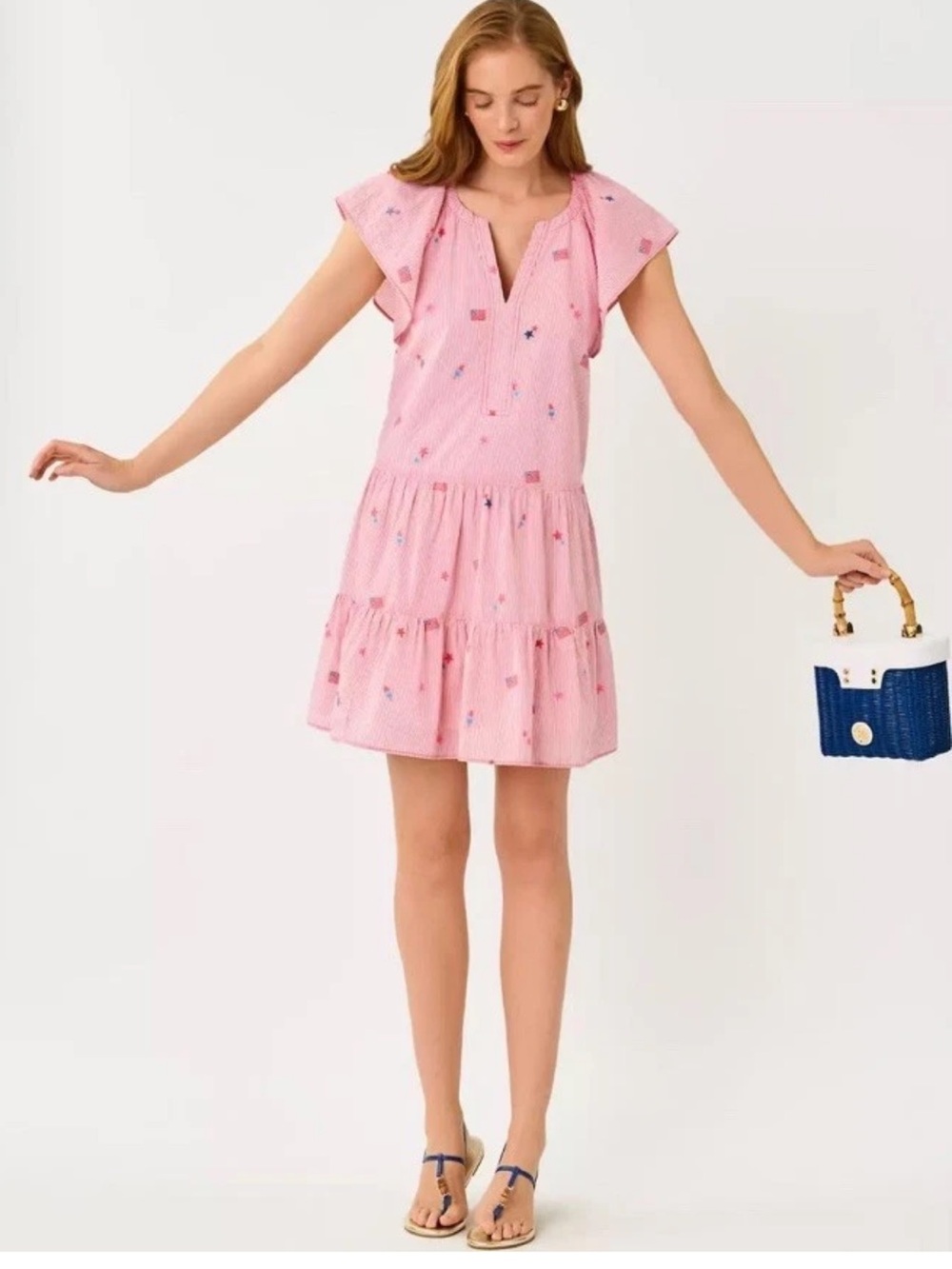 LILLY PULITZER Norella Americana Dress ~ Pink White Stripes Stars Flags
